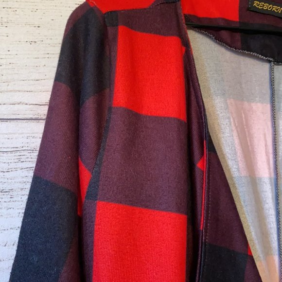 *Reborn Collection Red Black Buffalo Plaid Plus Size Open Front Cardigan Top - Picture 8 of 9